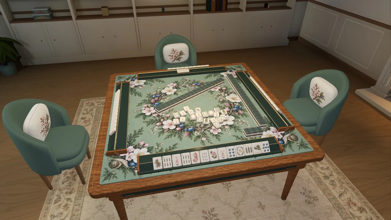 The botanical room and oak mahjong table.