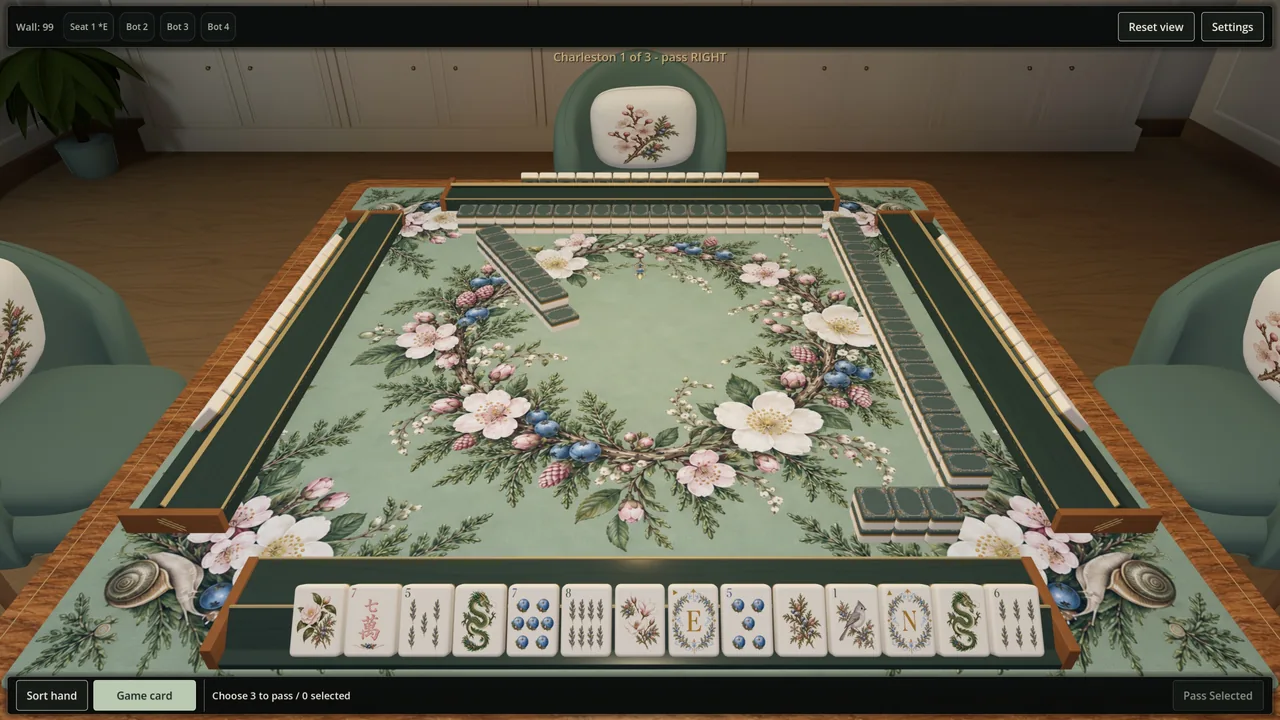 Choosing three tiles to pass in the Charleston.