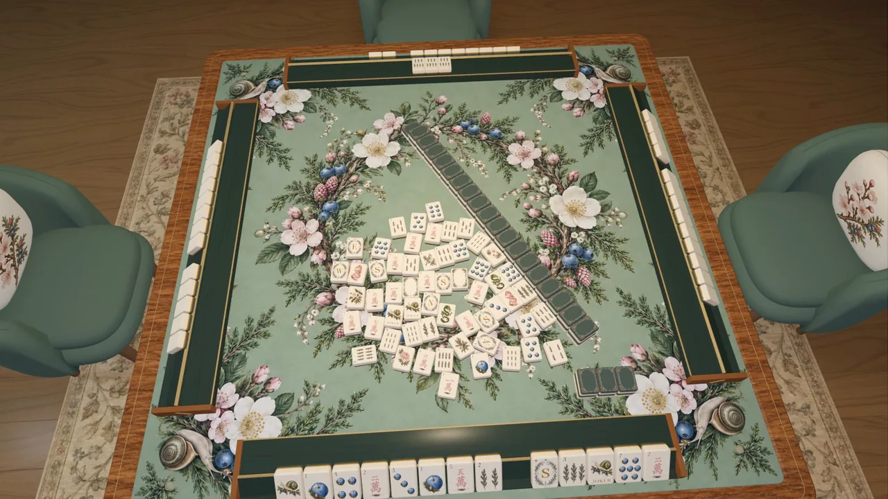 Loose discards spread across the felt late in a hand.
